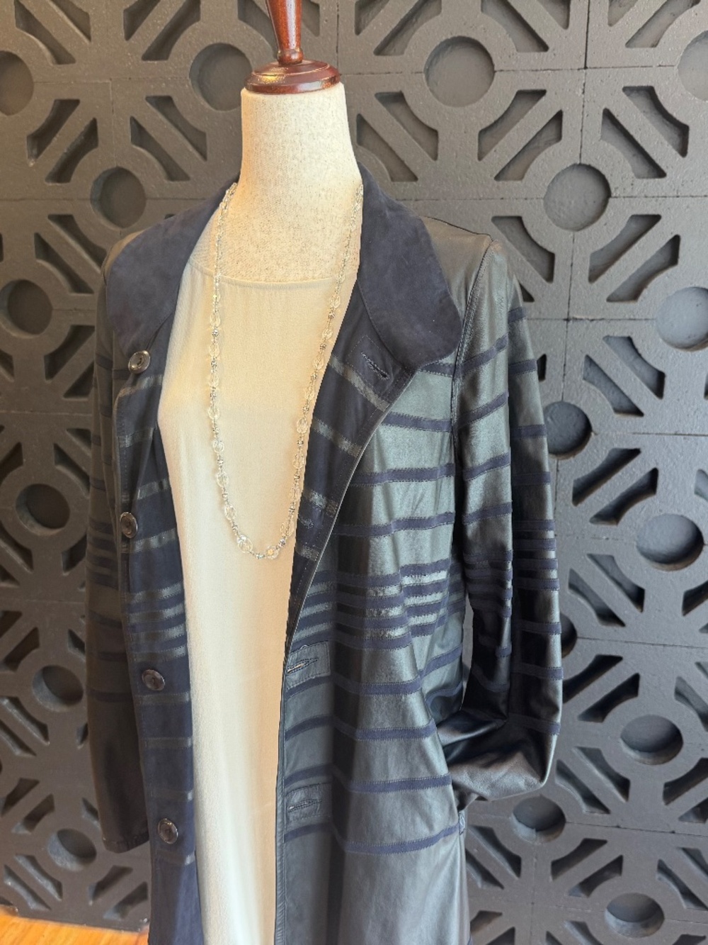 Vintage Leather Suede Reversible Jacket Patchwork Stripe Statement Coat EU 42